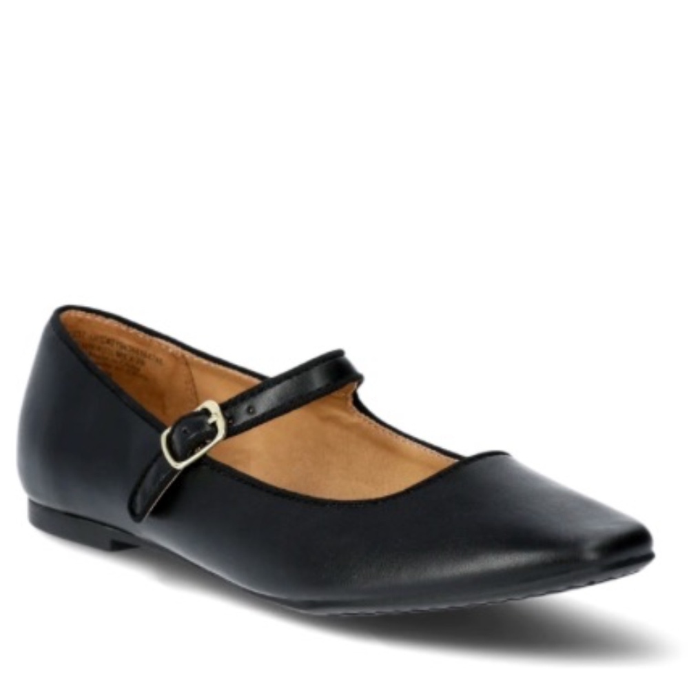 Time and Tru Women's Faux Leather Mary Jane Flats, BLACK